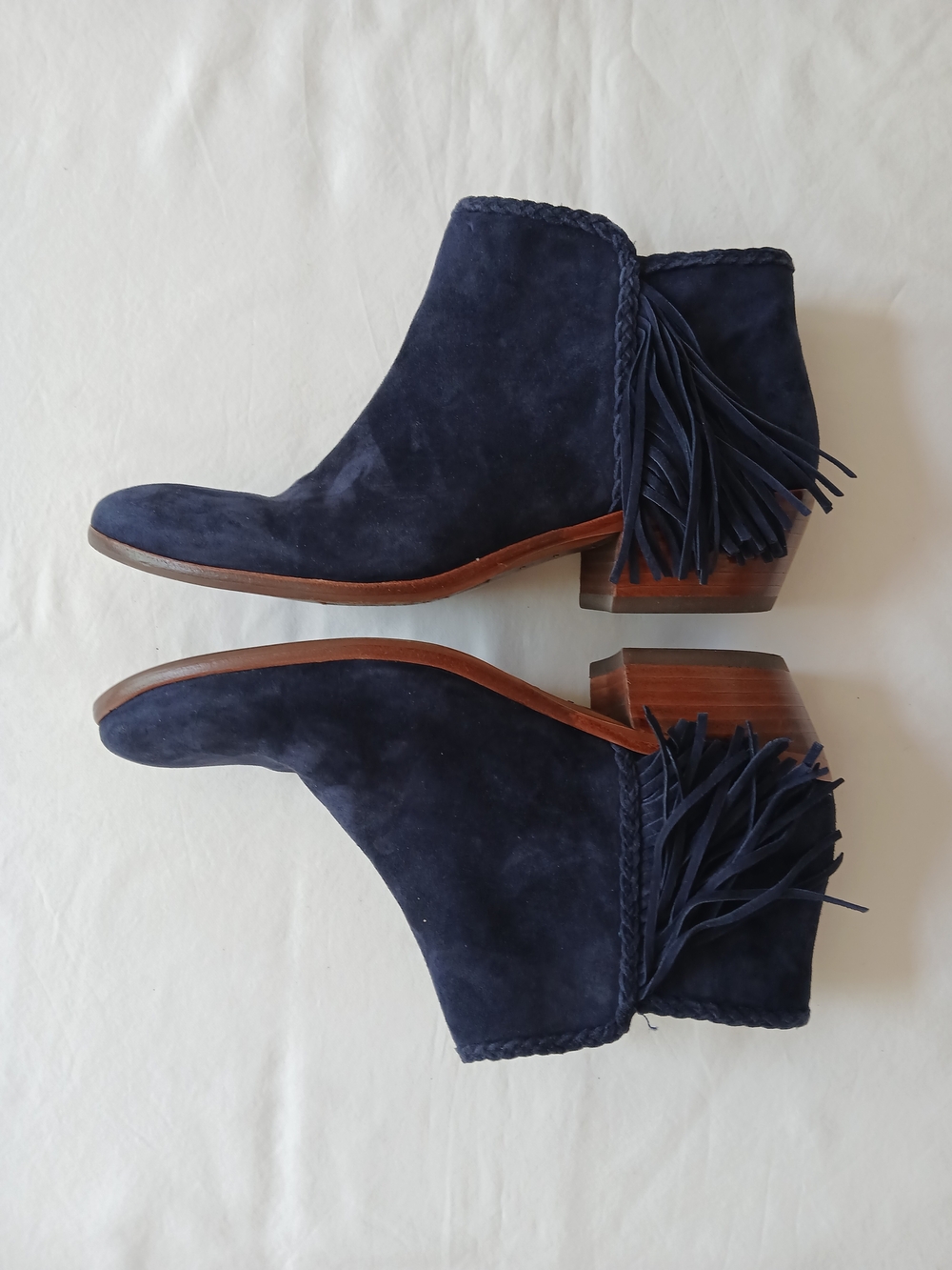 Sam Edelman Navy Suede Ankle Boots with Fringe